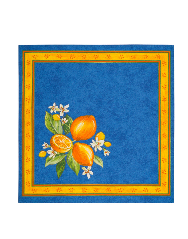 Provencal Traditional Cloth Napkins | Set of 4 | Lemons Blue (Citron Bleu)