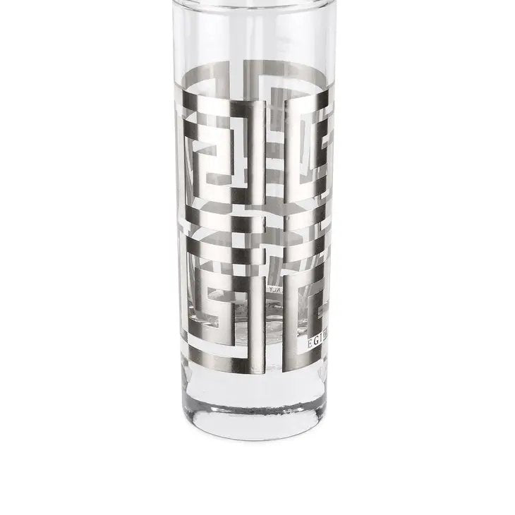 Egizia Shot (Vodka) Glasses Meandro Design Silver on Glass | Set of 6