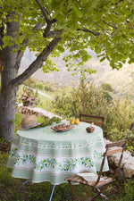 Ramatuelle Olives Green (Vert) Provencal Tablecloth | 70" Round | Easy Care Coated Cotton