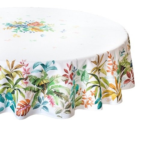 Antilles White Provencal Round Tablecloth | 90" D | Easy Care Coated Cotton