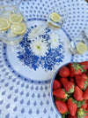 Bastide White & Blue Round Provencal Tablecloth | 70" Round | Easy Care Coated Cotton