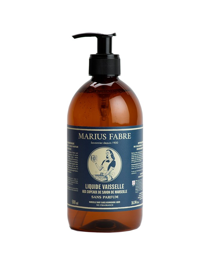 Marius Fabre Dishwashing Soap Liquid Marseille Soap Fragrance Free Hypoallergenic Plant-Based Cleaning Flakes in a Bottle Dish Soap from France 1-Bottle 500ml