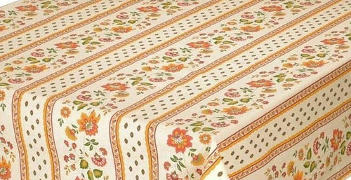 Fayence Cream Provencal Tablecloth | 60” x 96”| Easy Care Coated Cotton