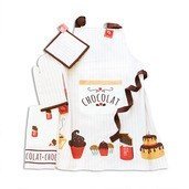 Apron, Pot Holder, Oven Mitt, Kitchen Towel Set - Cotton Kitchen Set (Pink & White) Chocolate - Home Decors Gifts online | Fragrance, Drinkware, Kitchenware & more - Fina Tavola