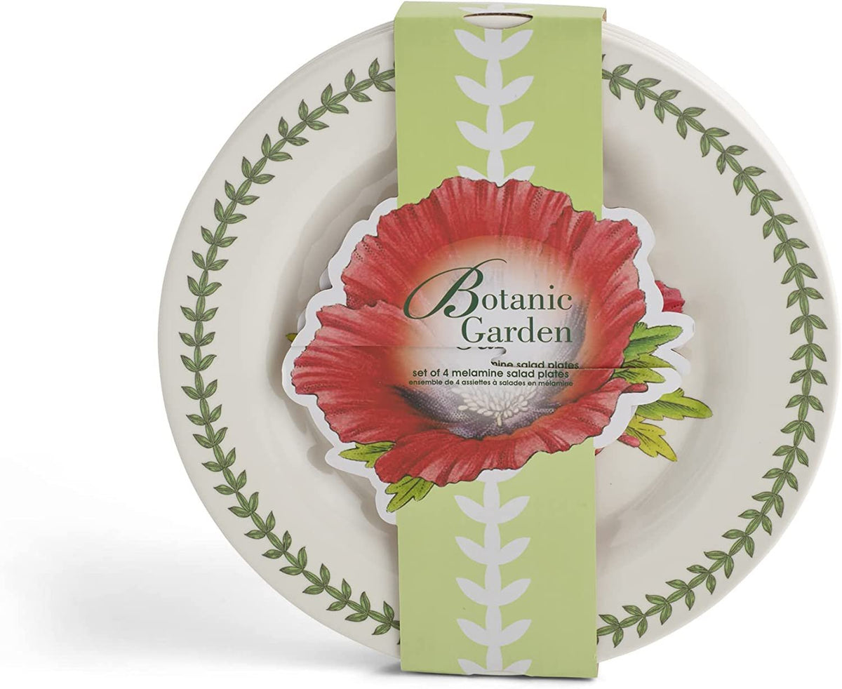 Botanic Garden Melamine Salad Plates Poppy Motif | Set of 4